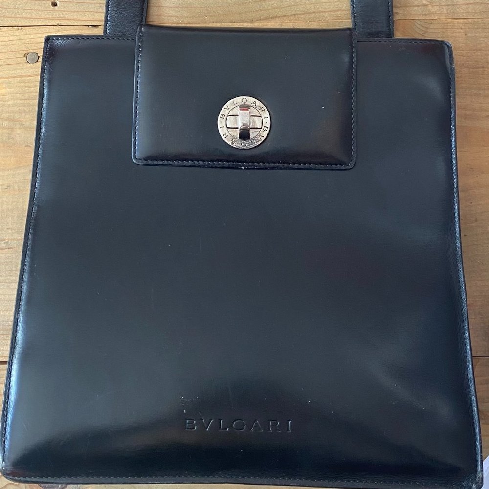 Vintage Bvlgari Black Leather Shoulder Bag